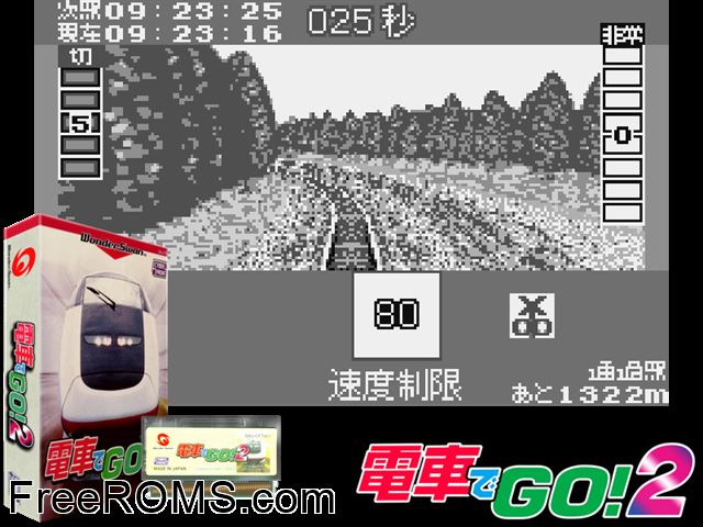 Densha de Go! 2 (J) [M] Wonderswan game showing 3D box cover and gameplay screenshot